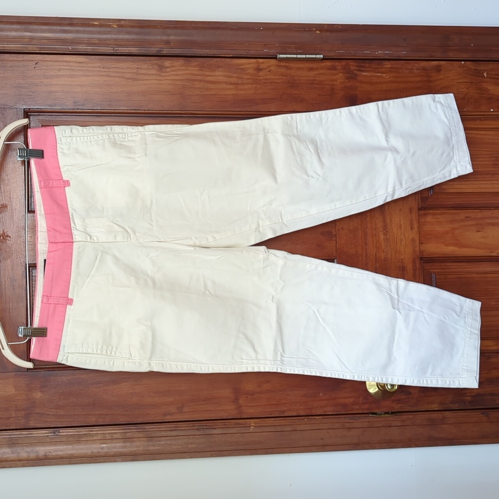 J. Crew Cropped chinos with hot pink waistband